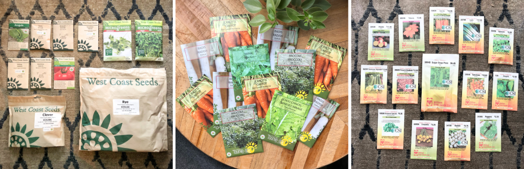 Collage of seed packets from three companies