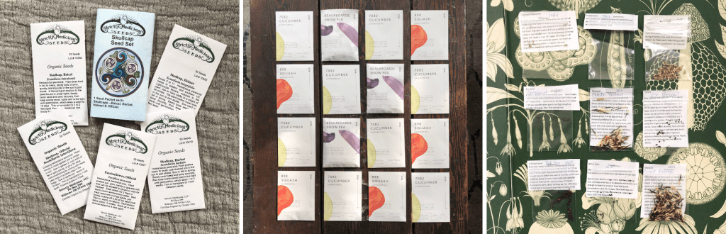 Collage of seed packets from three companies