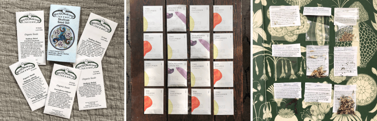 Collage of seed packets from three companies
